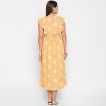 Women Yellow & White Printed Maternity Midi Dress