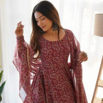 Paisley Printed Gotta Patti Anarkali Kurta with Trousers & With Dupatta